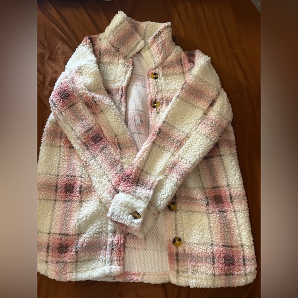 Pink and White Fleece Teddy Bear Fuzzy Coat - Picture 1 of 1